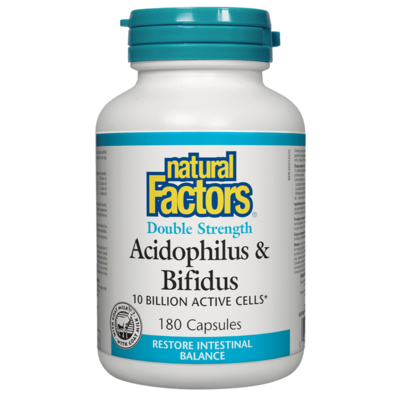 Natural Factors Acidophilus & Bifidus Double Strength 10 Billion Active Cells (180 Capsules)