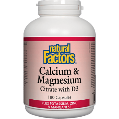 Natural Factors Calcium & Magnesium Citrate with D3 Plus Potassium, Zinc & Manganese (180 Capsules)