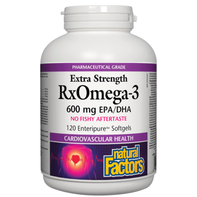 Natural Factors RxOmega-3 Extra Strength 600 mg EPA/DHA (120 Softgels)