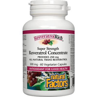 Natural Factors ResveratrolRich Resveratrol Concentrate Super Strength 500 mg (60 VCaps)