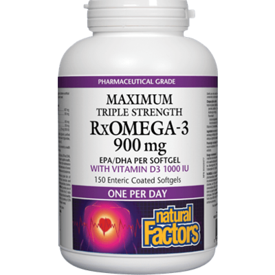 Natural Factors Maximum Triple Strength RxOMEGA-3 with Vitamin D3 1000 IU (150 Softgels)