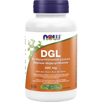 NOW DGL De-Glycyyrizinated Licorice with Aloe Vera 400 mg (100 VCaps)