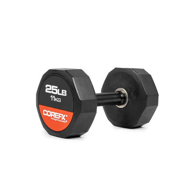 CoreFX 12 EDGES RUBBER DUMBBELL 25 LB SINGLE