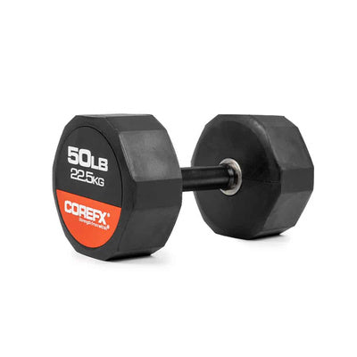 CoreFX 12 EDGES RUBBER DUMBBELL 50 LB SINGLE