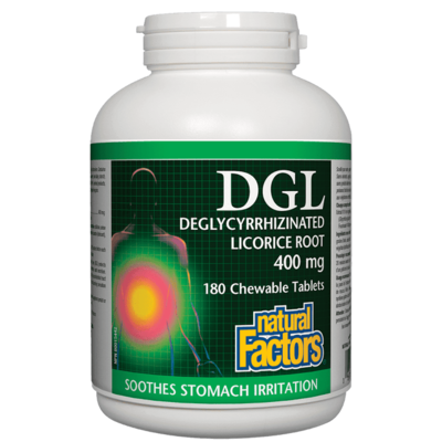 Natural Factors DGL Deglycyrrhizinated Licorice Root 400 mg (180 Chewable Tablets)