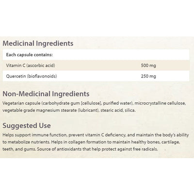 Natural Factors C Extra 500 mg + Quercetin Bioflavonoids 250 mg (90 Capsules)